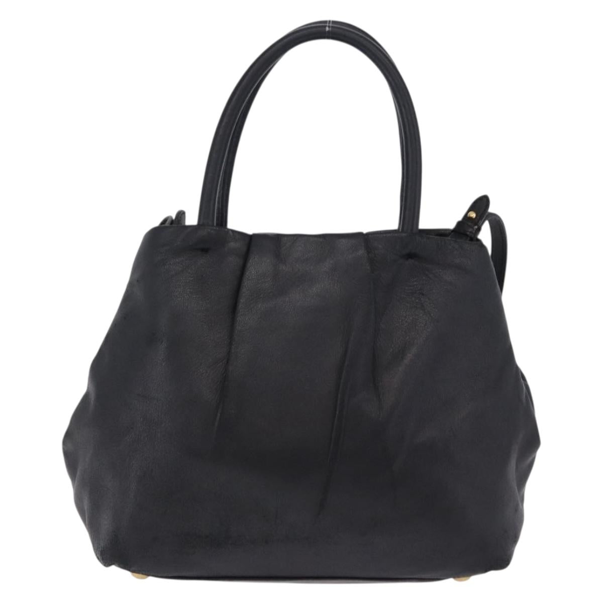PRADA Ribbon Hand Bag Leather Black Gold Auth 202973V