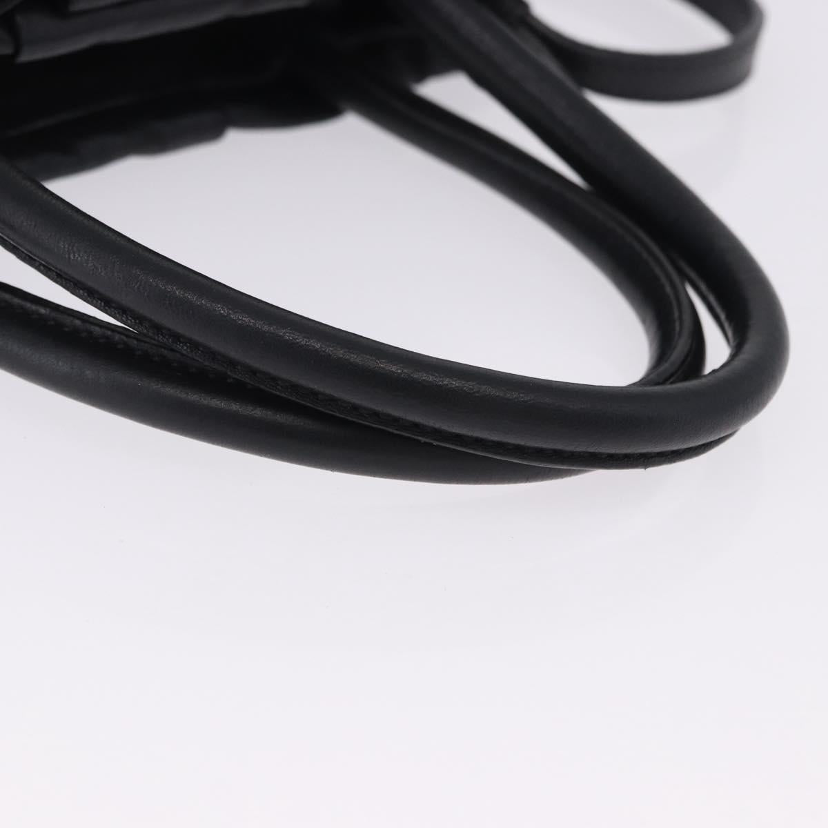 PRADA Ribbon Hand Bag Leather Black Gold Auth 202973V