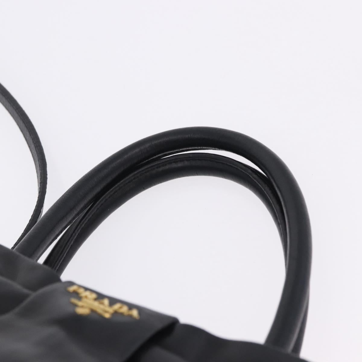 PRADA Ribbon Hand Bag Leather Black Gold Auth 202973V