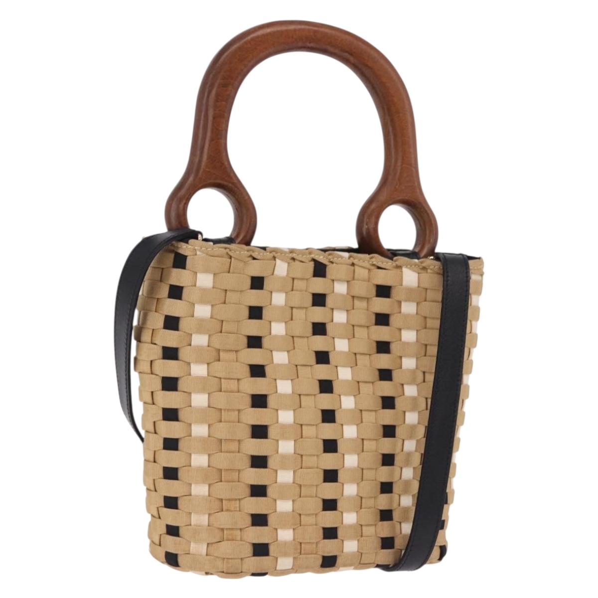Salvatore Ferragamo Hand Bag Canvas 2way Beige Gold Auth 202977V