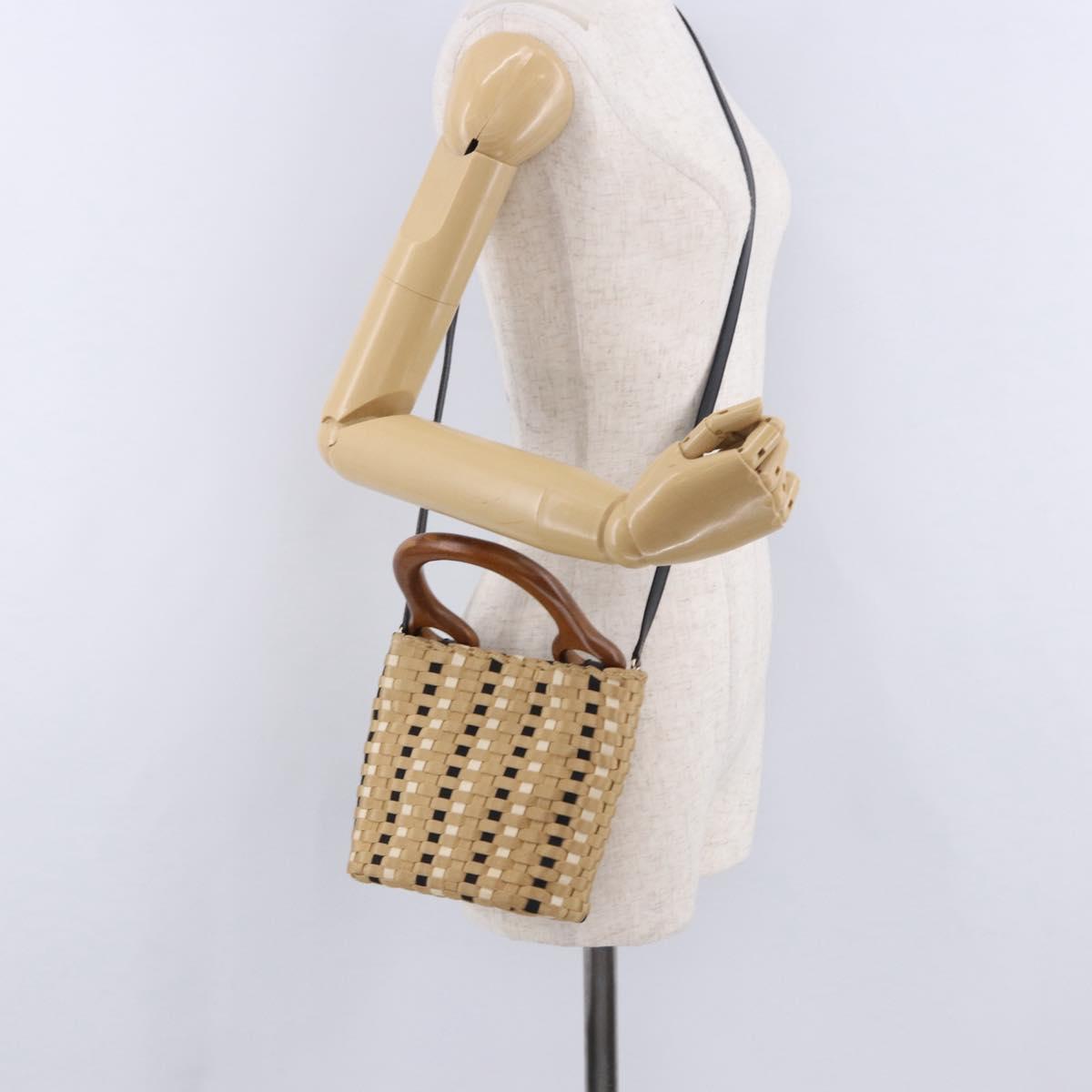 Salvatore Ferragamo Hand Bag Canvas 2way Beige Gold Auth 202977V