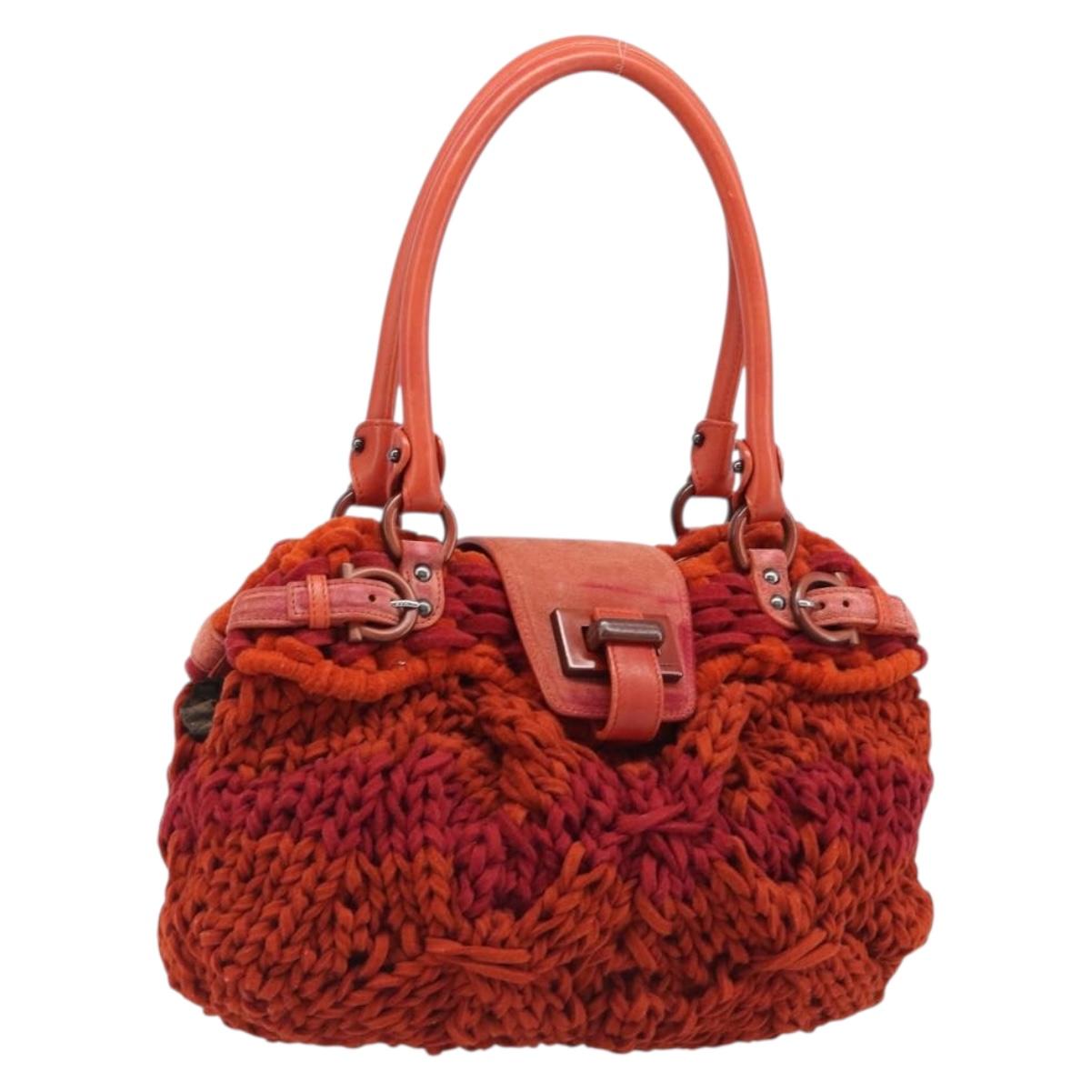 Salvatore Ferragamo Gancini Hand Bag Knitted Fabrics Red Silver Auth 202979V