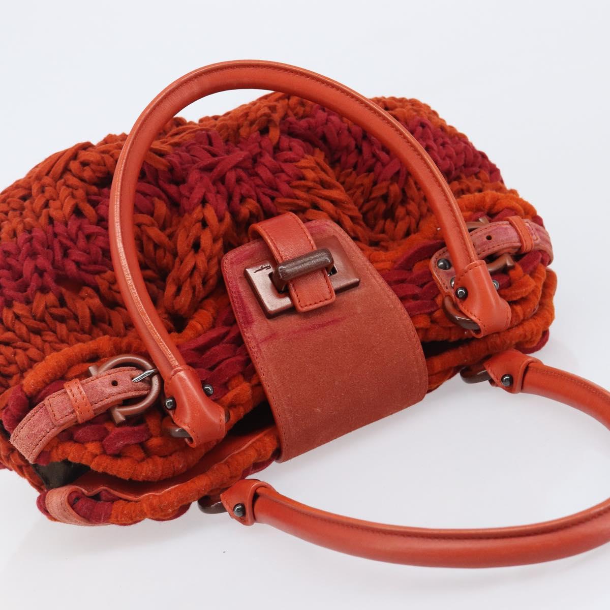 Salvatore Ferragamo Gancini Hand Bag Knitted Fabrics Red Silver Auth 202979V
