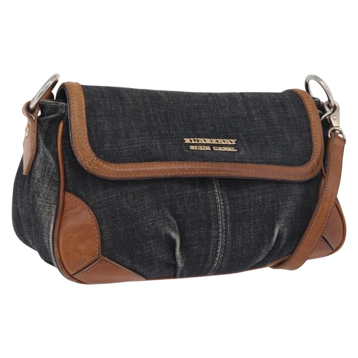 BURBERRY Blue Label Shoulder Bag Denim Navy Gold Auth 202980