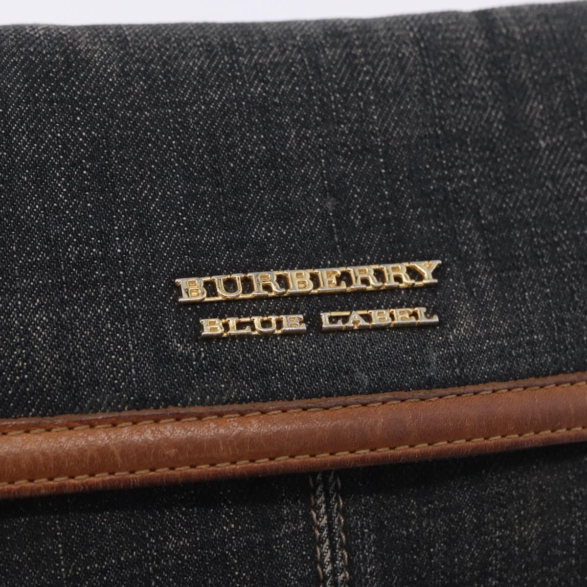 BURBERRY Blue Label Shoulder Bag Denim Navy Gold Auth 202980