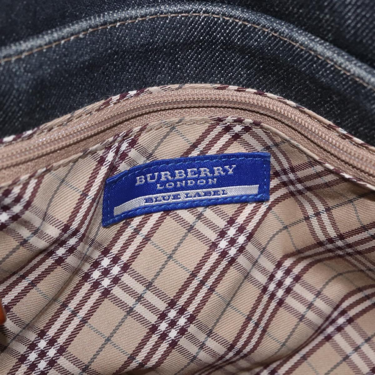 BURBERRY Blue Label Shoulder Bag Denim Navy Gold Auth 202980