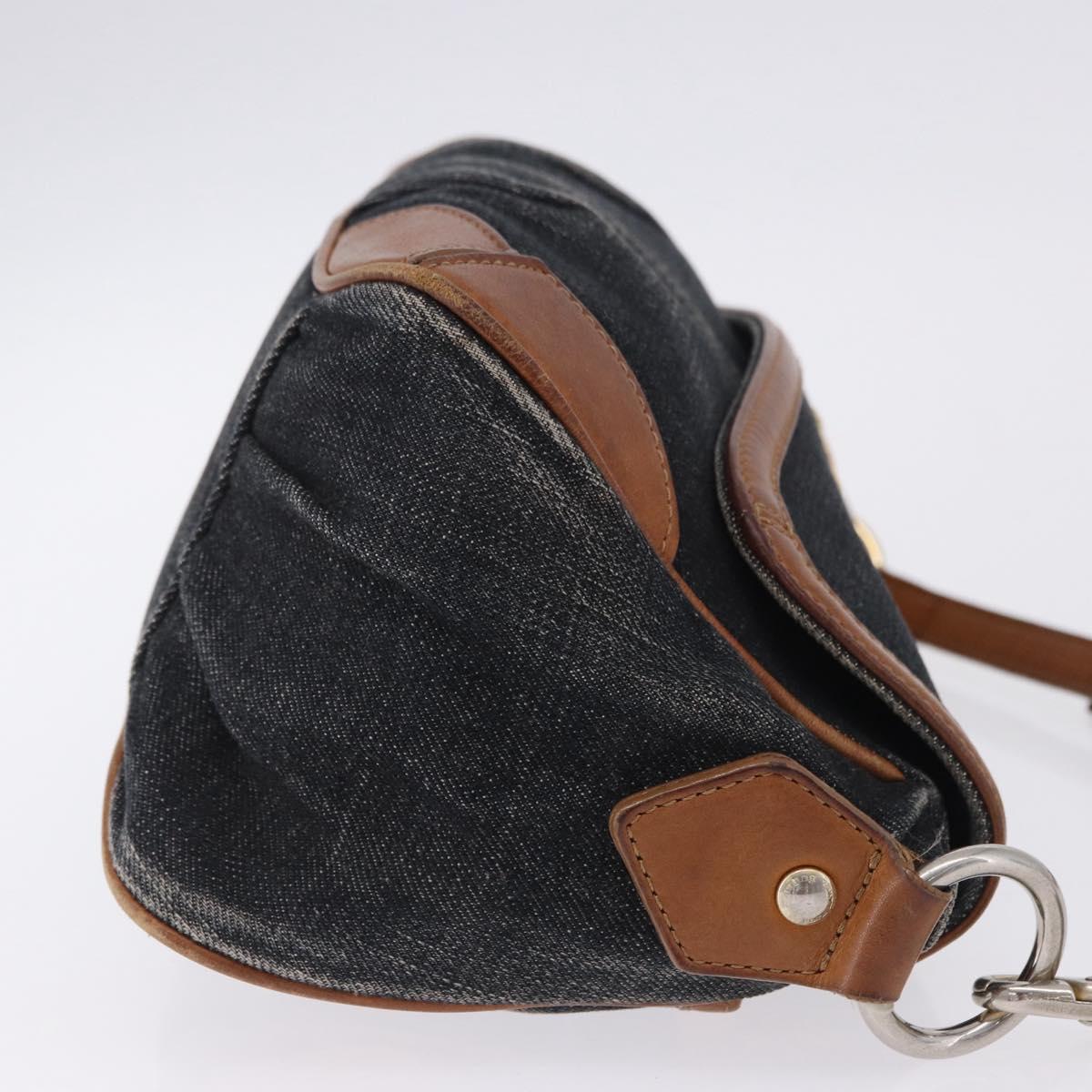 BURBERRY Blue Label Shoulder Bag Denim Navy Gold Auth 202980