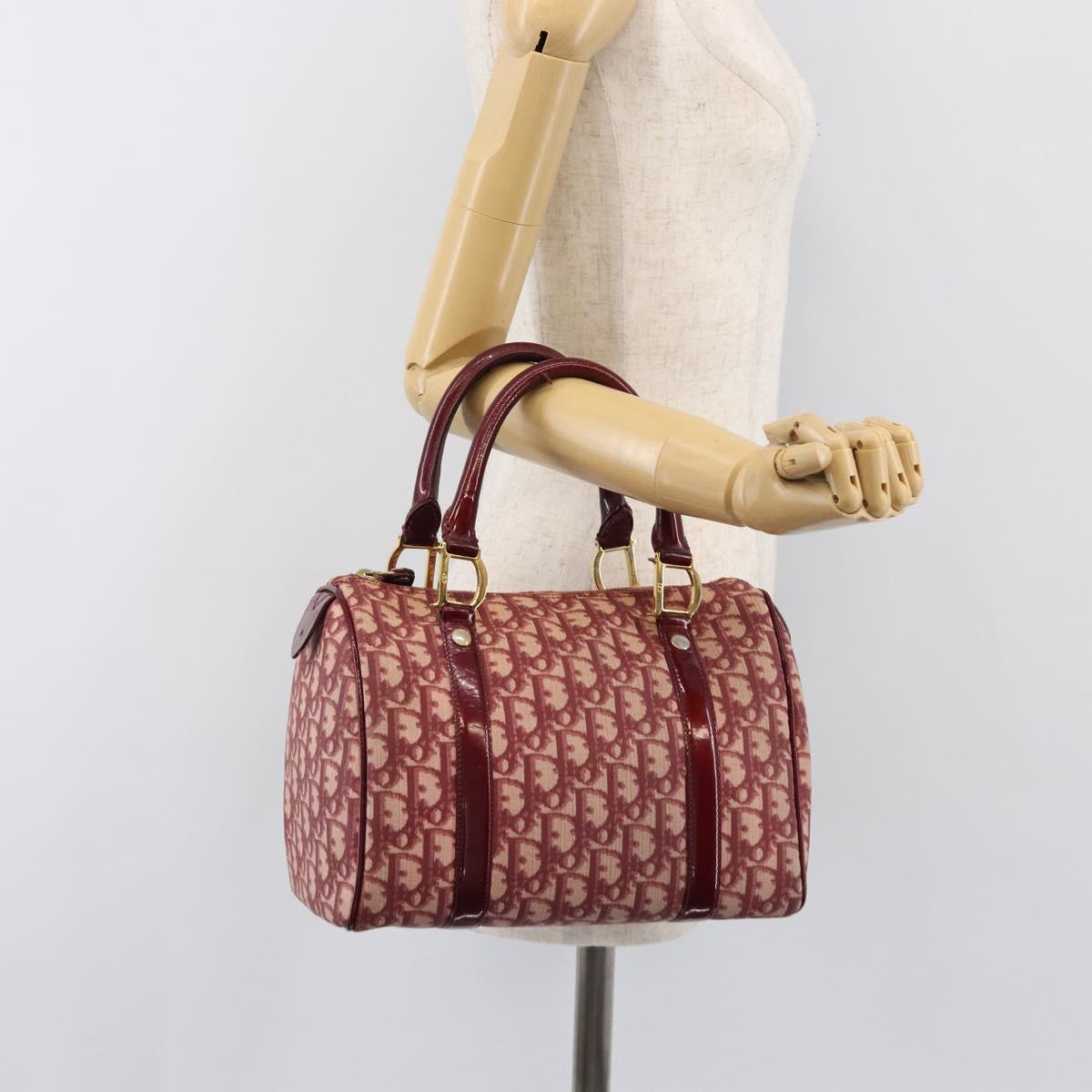 Christian Dior Trotter Canvas Boston Bag PVC Red Gold Auth 202981