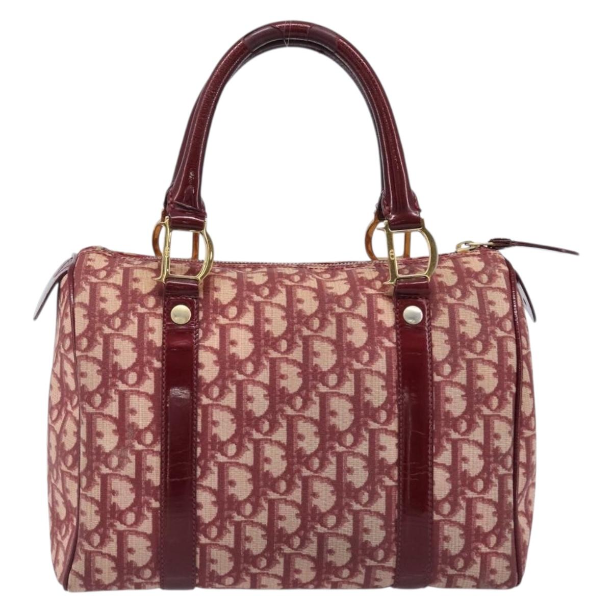 Christian Dior Trotter Canvas Boston Bag PVC Red Gold Auth 202981