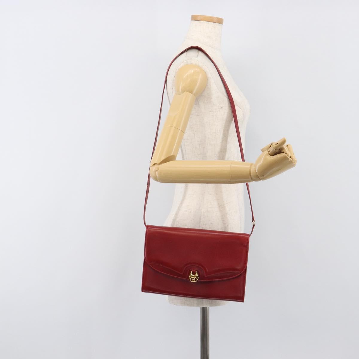 GUCCI Interlocking G Shoulder Bag Leather Red Gold 121546 Auth 202982