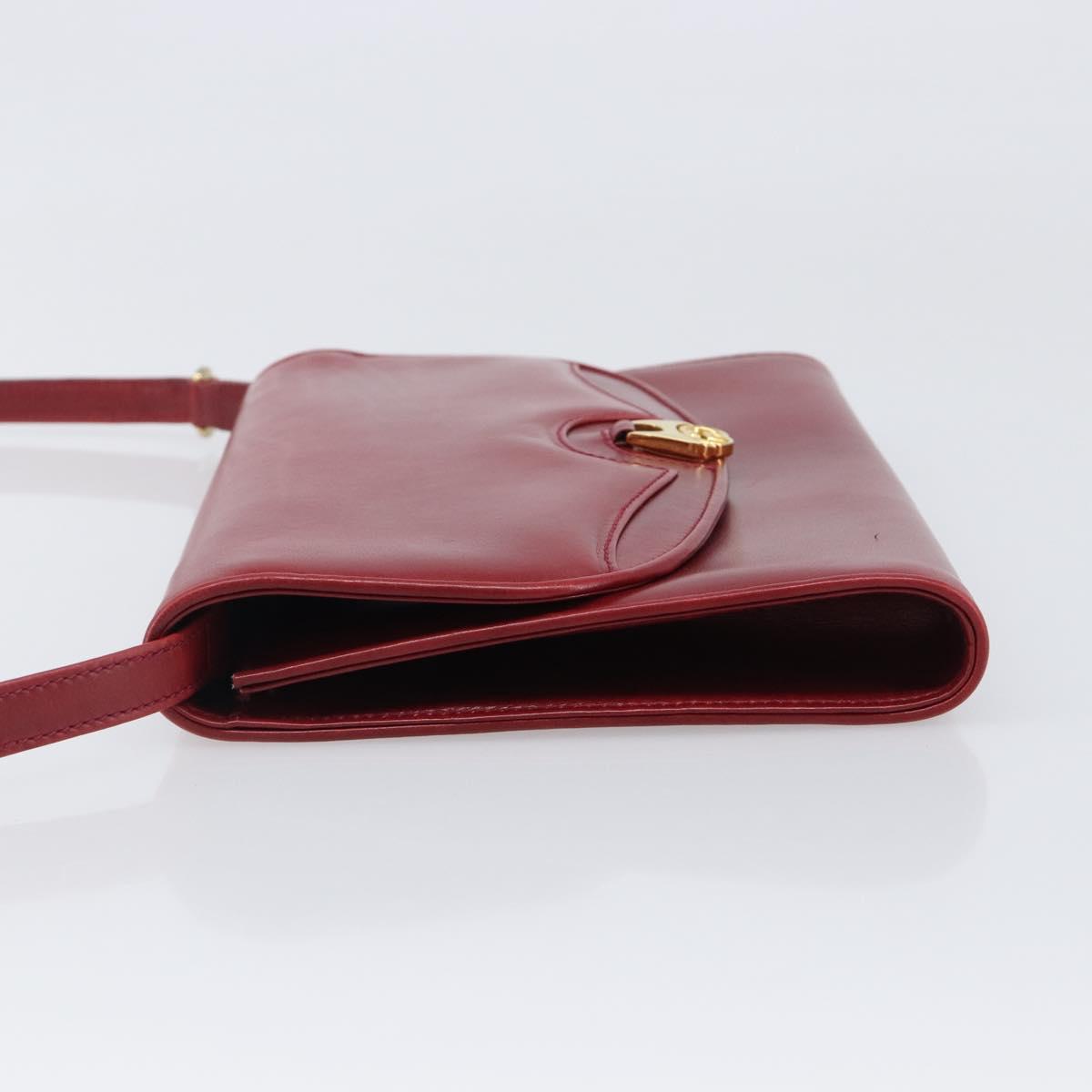 GUCCI Interlocking G Shoulder Bag Leather Red Gold 121546 Auth 202982