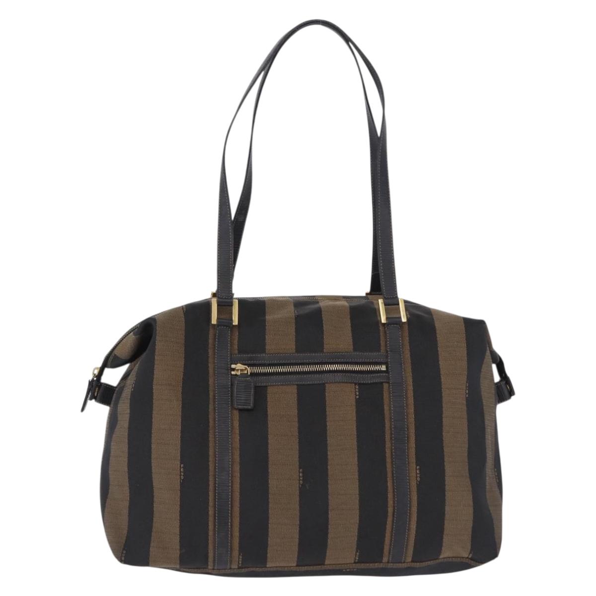 FENDI Pecan Canvas Tote Bag Brown Black Auth 202984