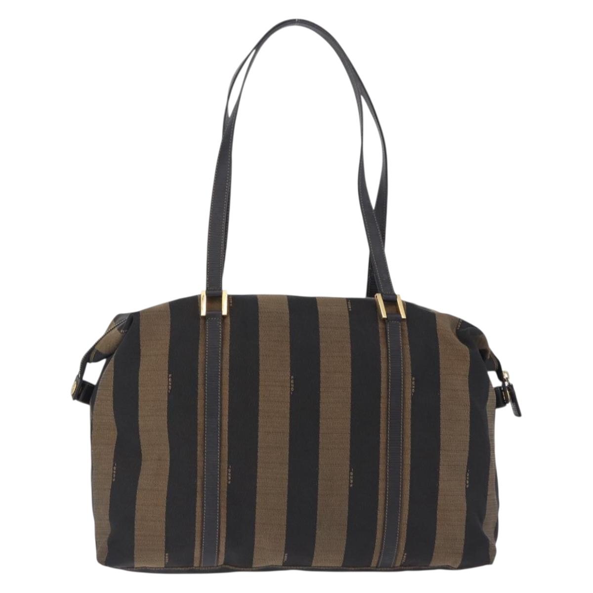 FENDI Pecan Canvas Tote Bag Brown Black Auth 202984