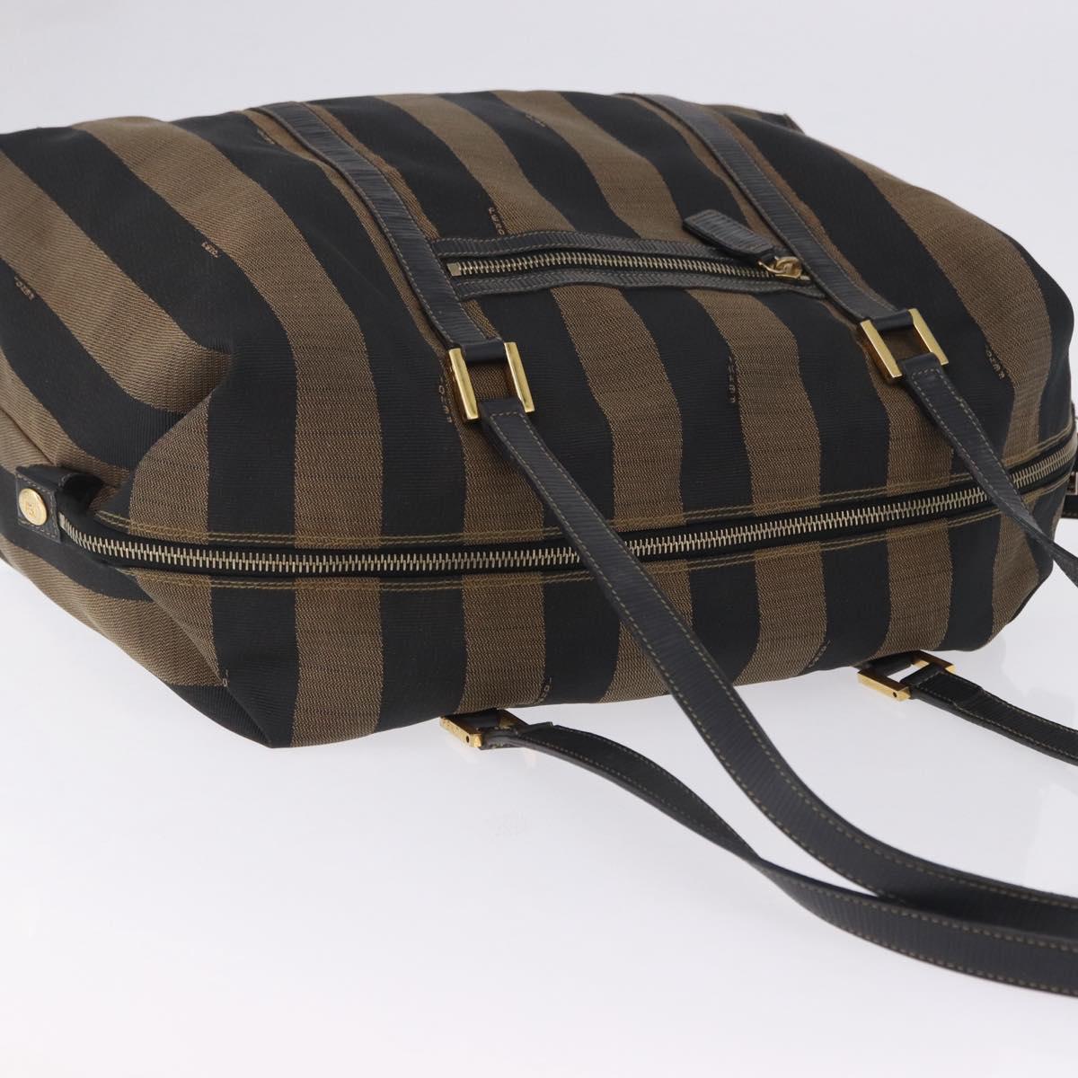 FENDI Pecan Canvas Tote Bag Brown Black Auth 202984