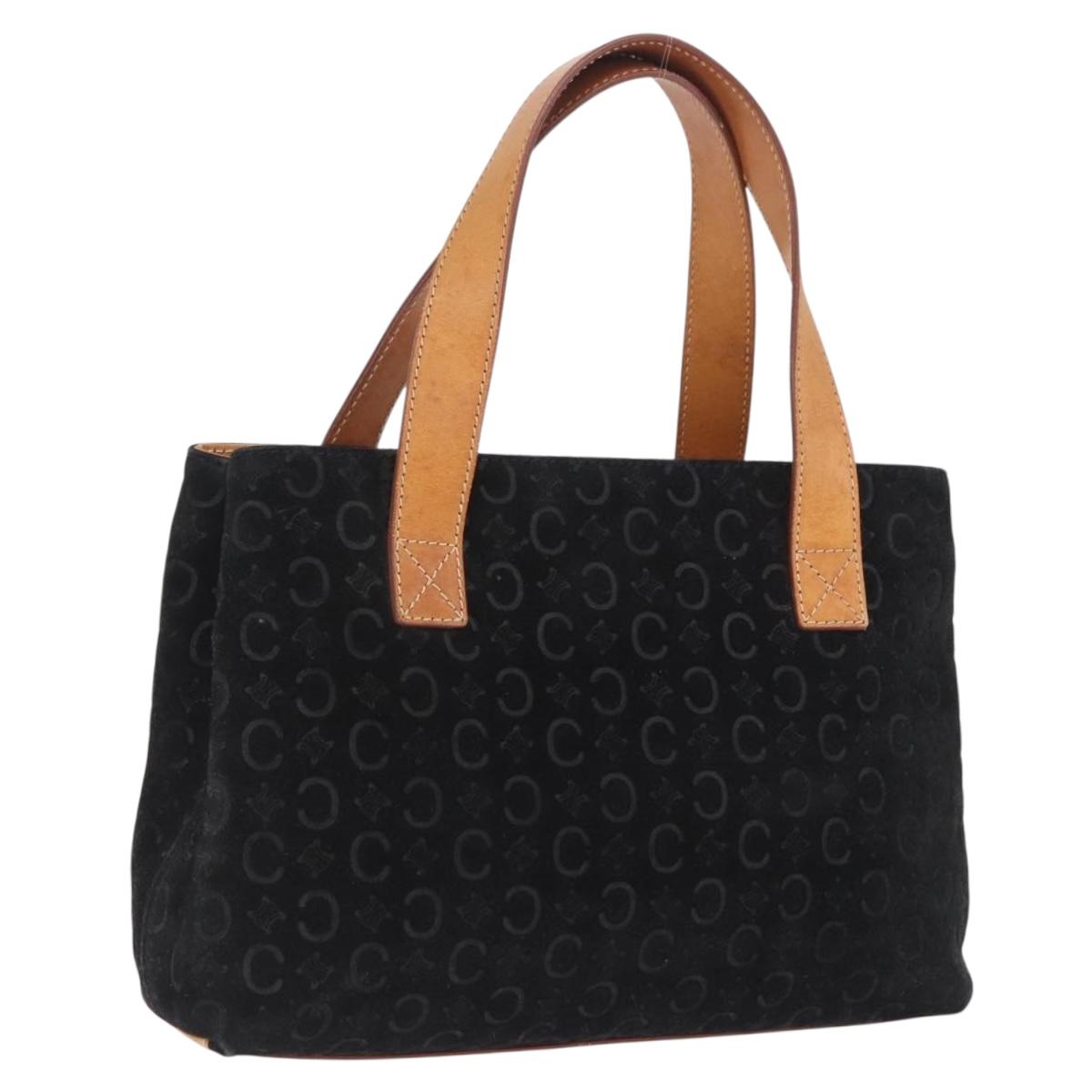 CELINE C Macadam Canvas Hand Bag Suede Black Silver Auth 202985
