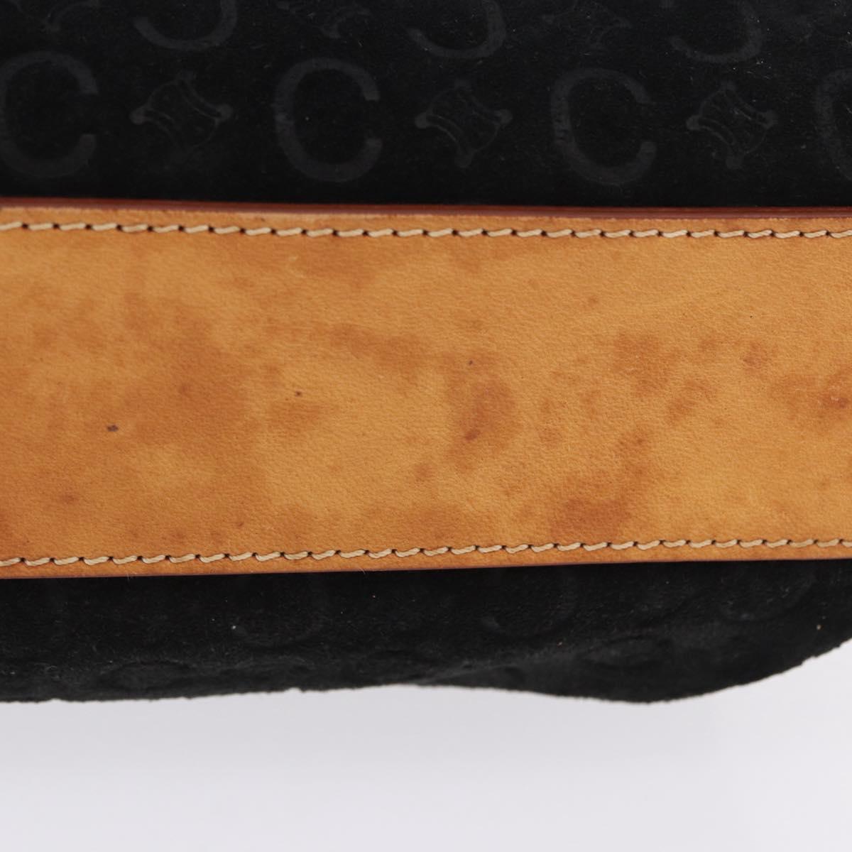 CELINE C Macadam Canvas Hand Bag Suede Black Silver Auth 202985