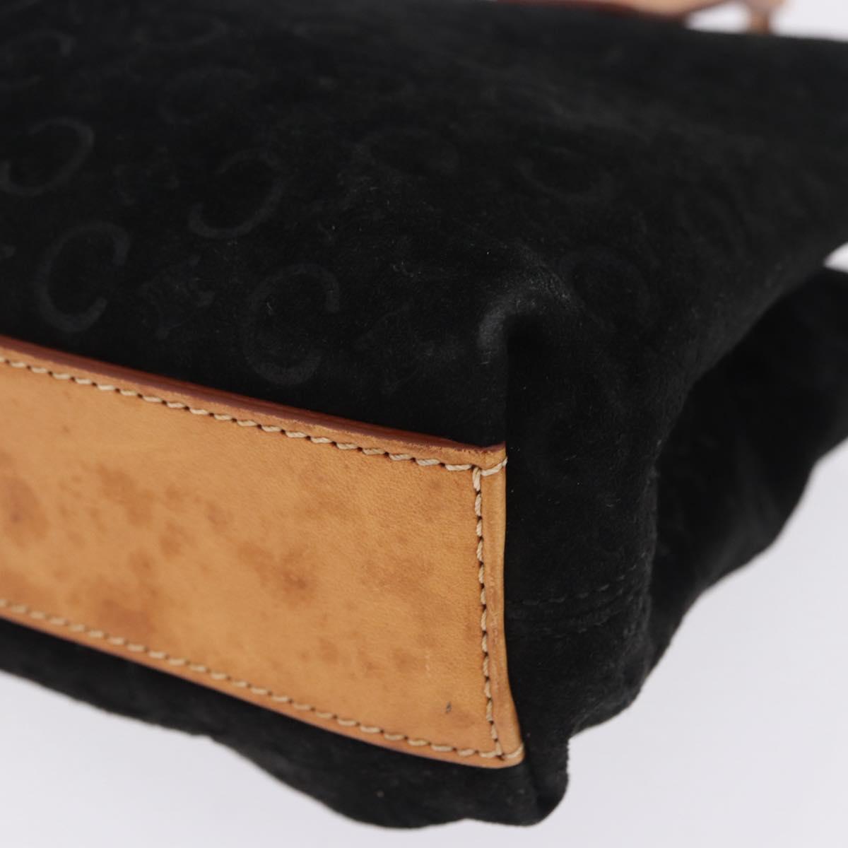 CELINE C Macadam Canvas Hand Bag Suede Black Silver Auth 202985
