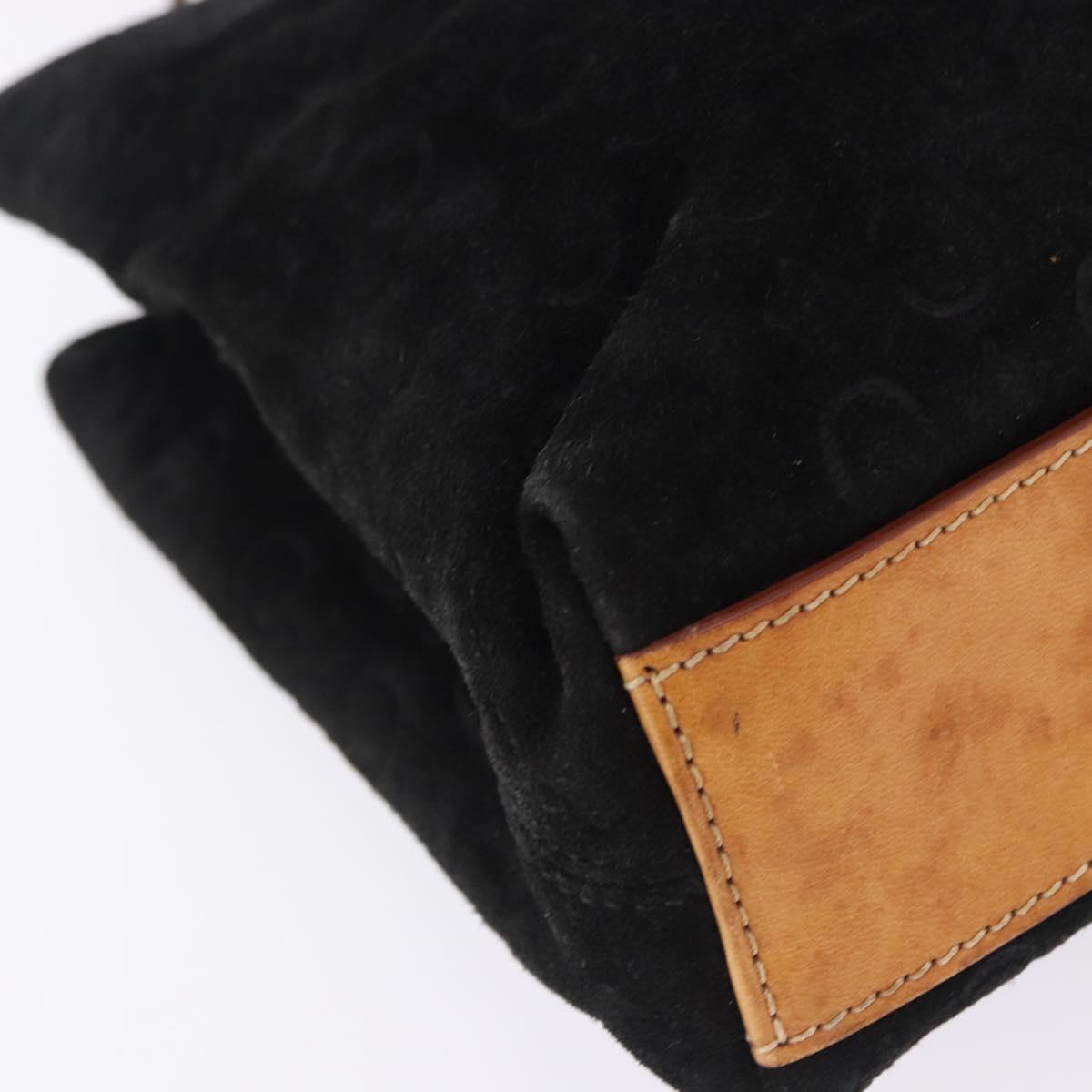 CELINE C Macadam Canvas Hand Bag Suede Black Silver Auth 202985