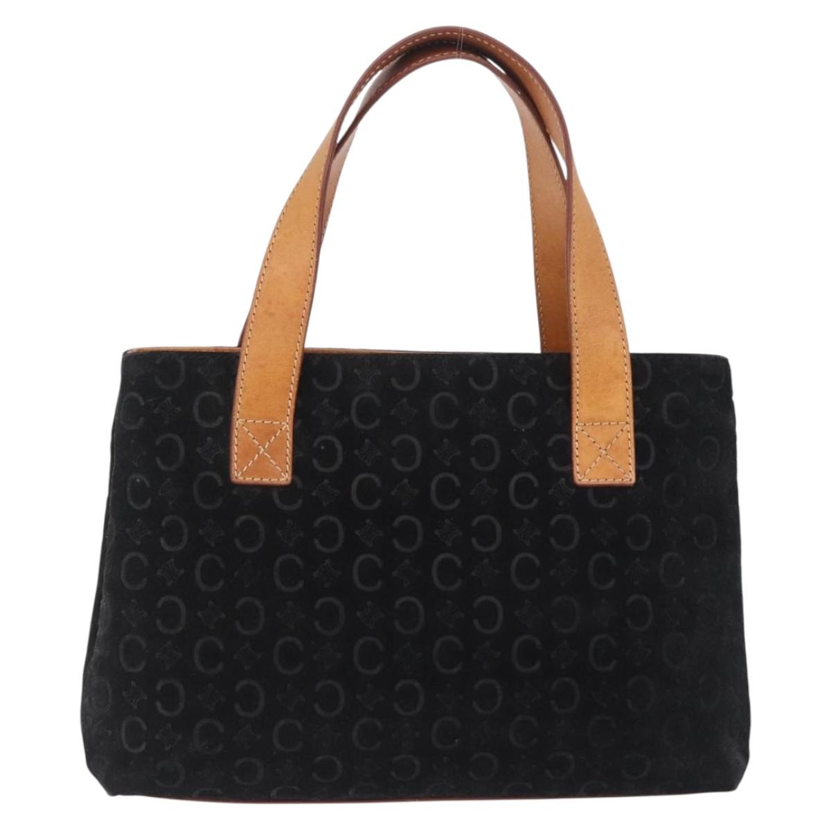 CELINE C Macadam Canvas Hand Bag Suede Black Silver Auth 202985