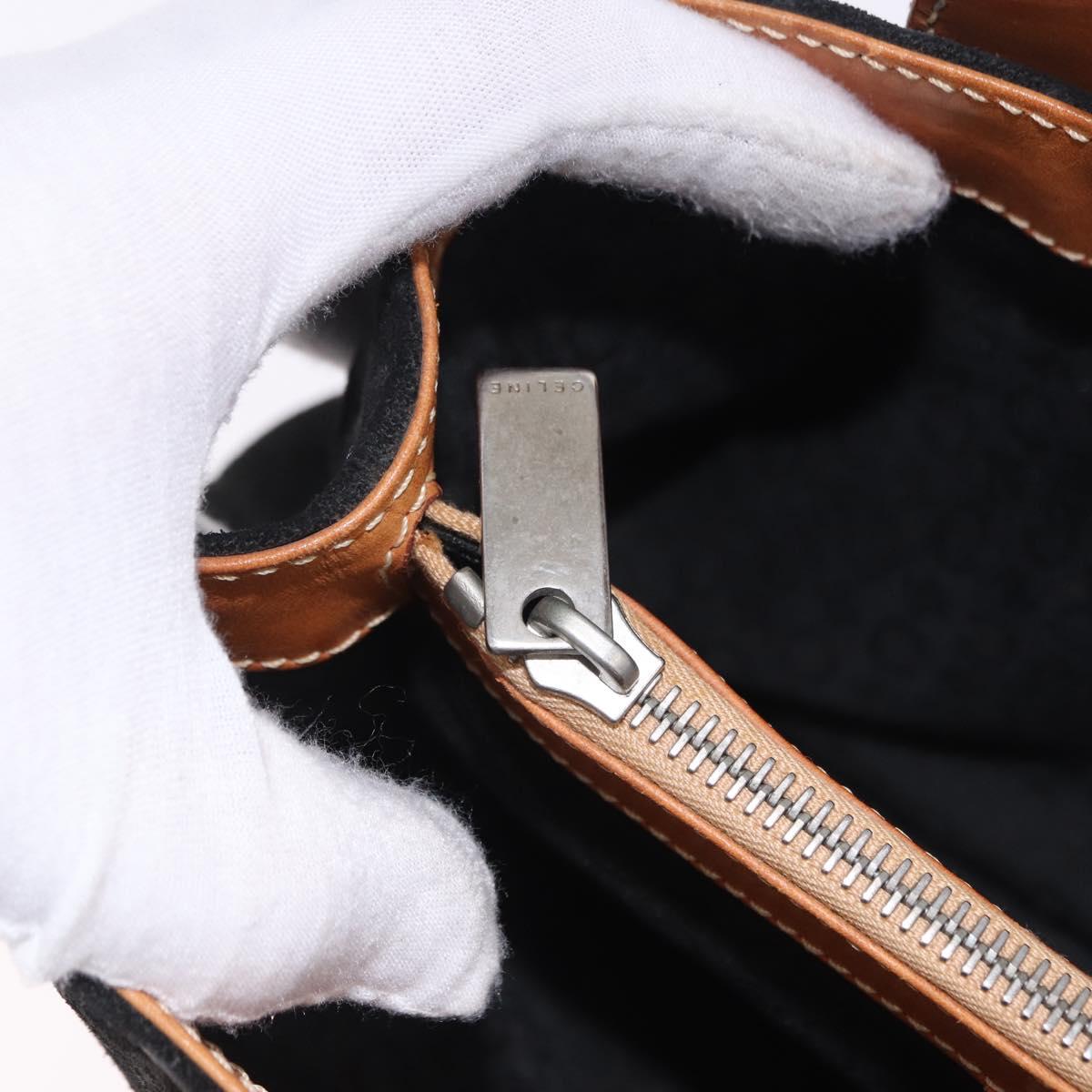 CELINE C Macadam Canvas Hand Bag Suede Black Silver Auth 202985