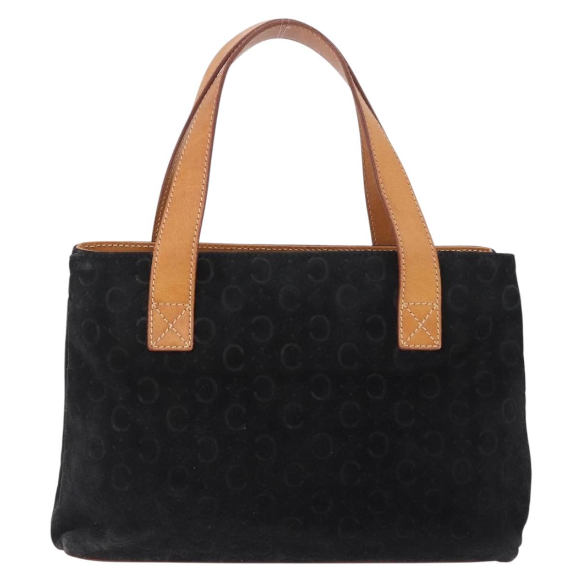 CELINE C Macadam Canvas Hand Bag Suede Black Silver Auth 202985