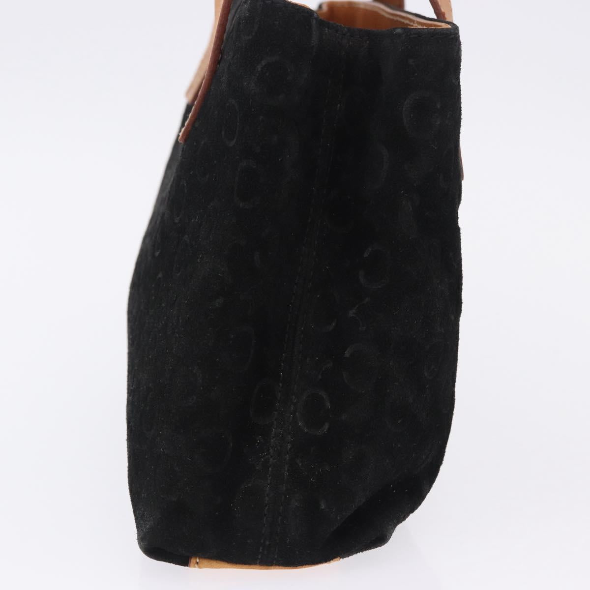 CELINE C Macadam Canvas Hand Bag Suede Black Silver Auth 202985