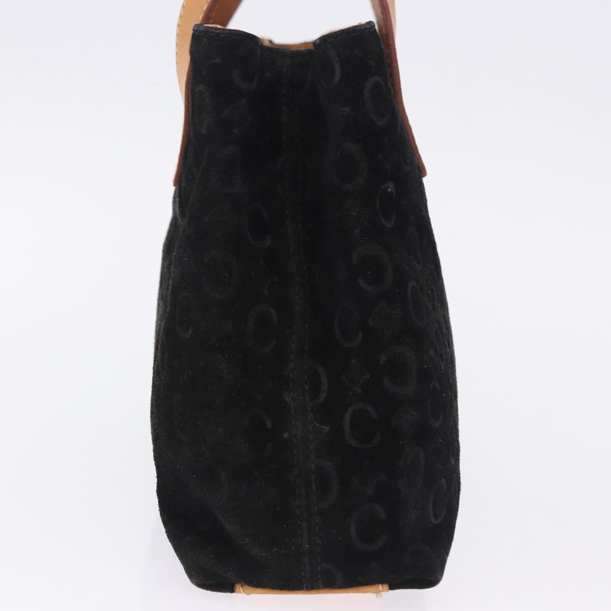 CELINE C Macadam Canvas Hand Bag Suede Black Silver Auth 202985