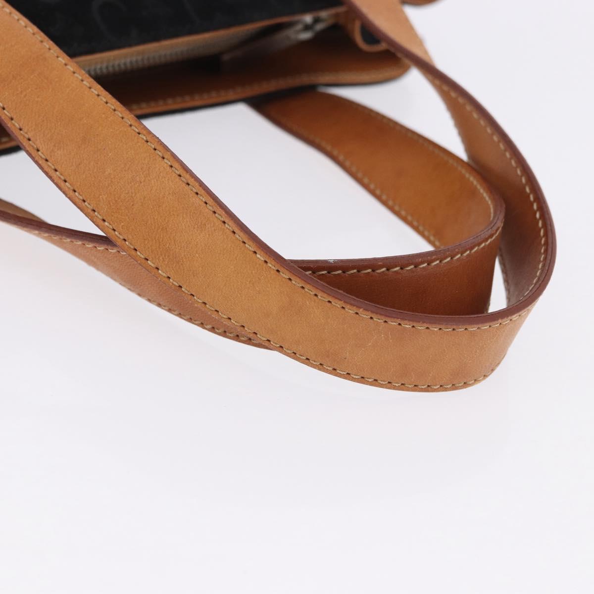 CELINE C Macadam Canvas Hand Bag Suede Black Silver Auth 202985
