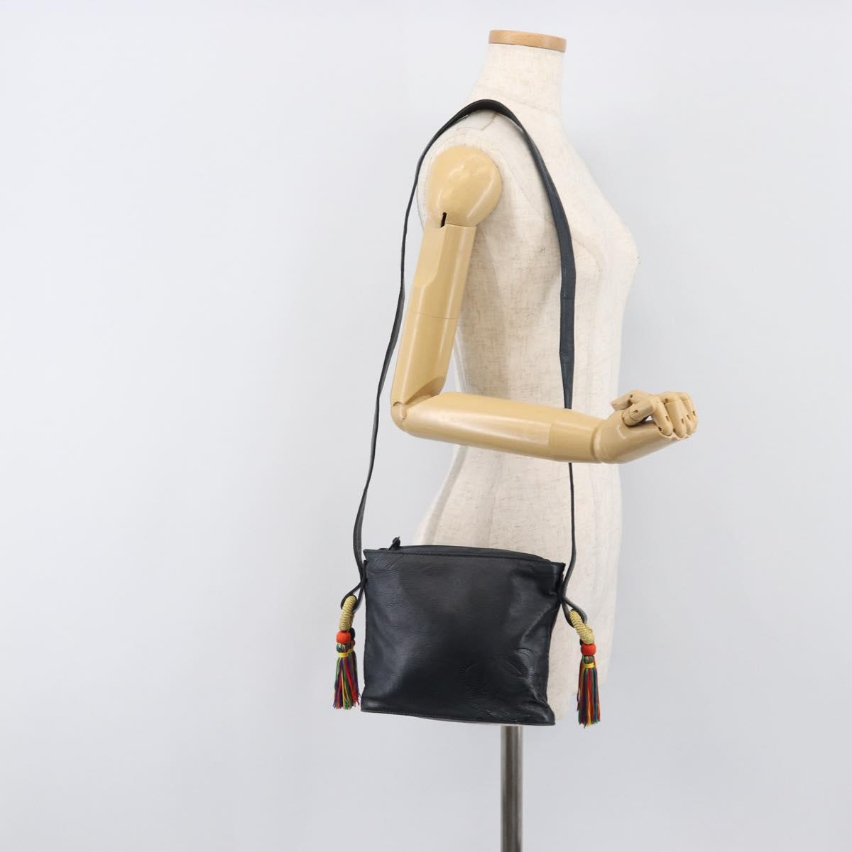 LOEWE Flamenco Shoulder Bag Leather Black Auth 202986A