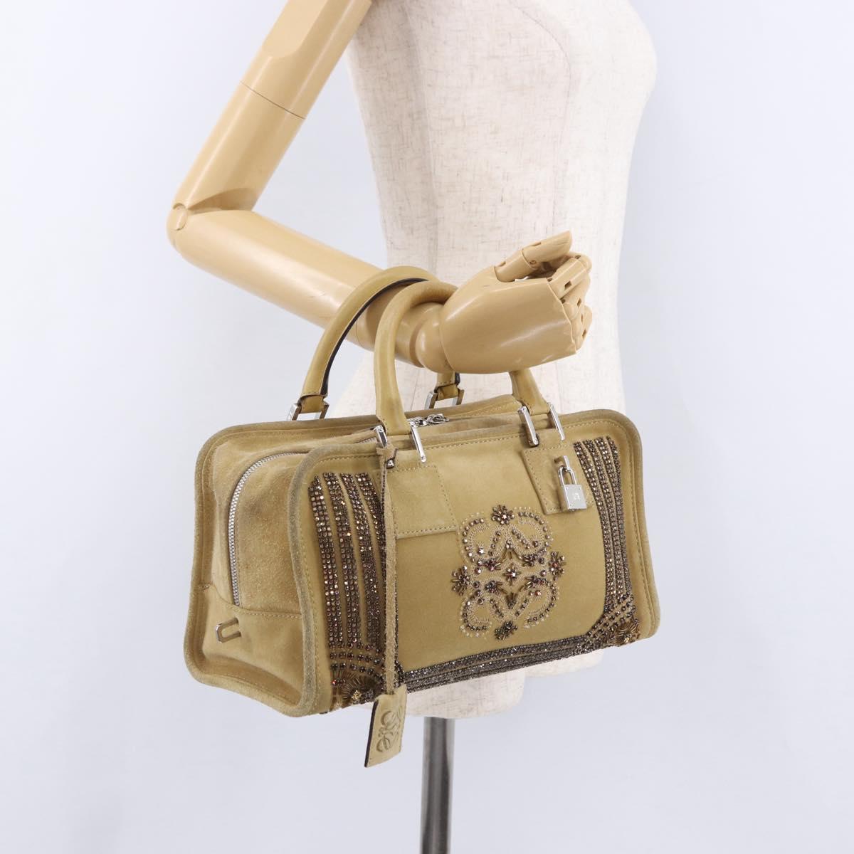 LOEWE Amazona 30 Hand Bag Suede Beige Silver Auth 202990V