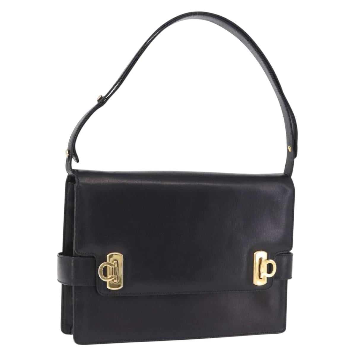 Salvatore Ferragamo Gancini Shoulder Bag Leather Black Gold Auth 202991A