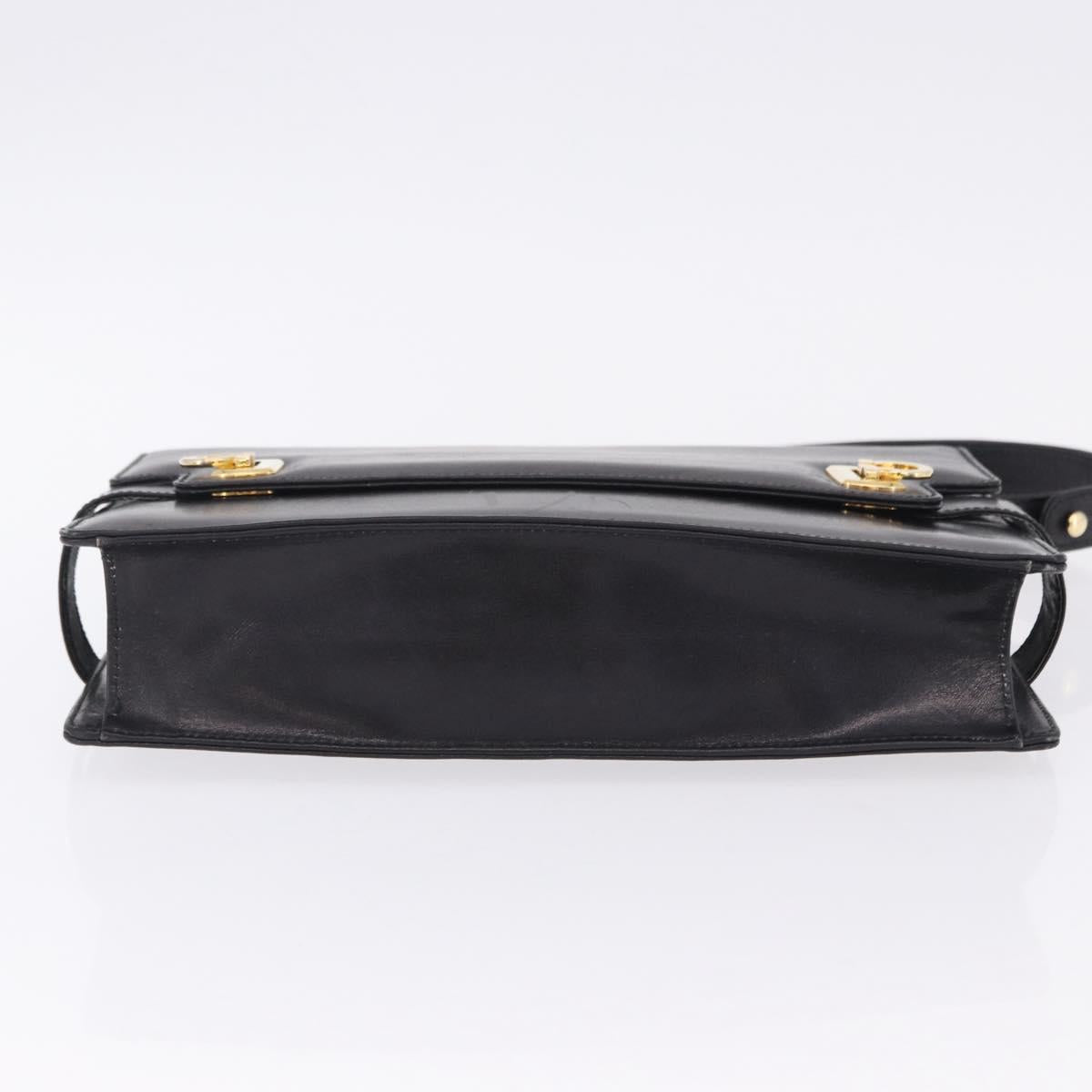 Salvatore Ferragamo Gancini Shoulder Bag Leather Black Gold Auth 202991A