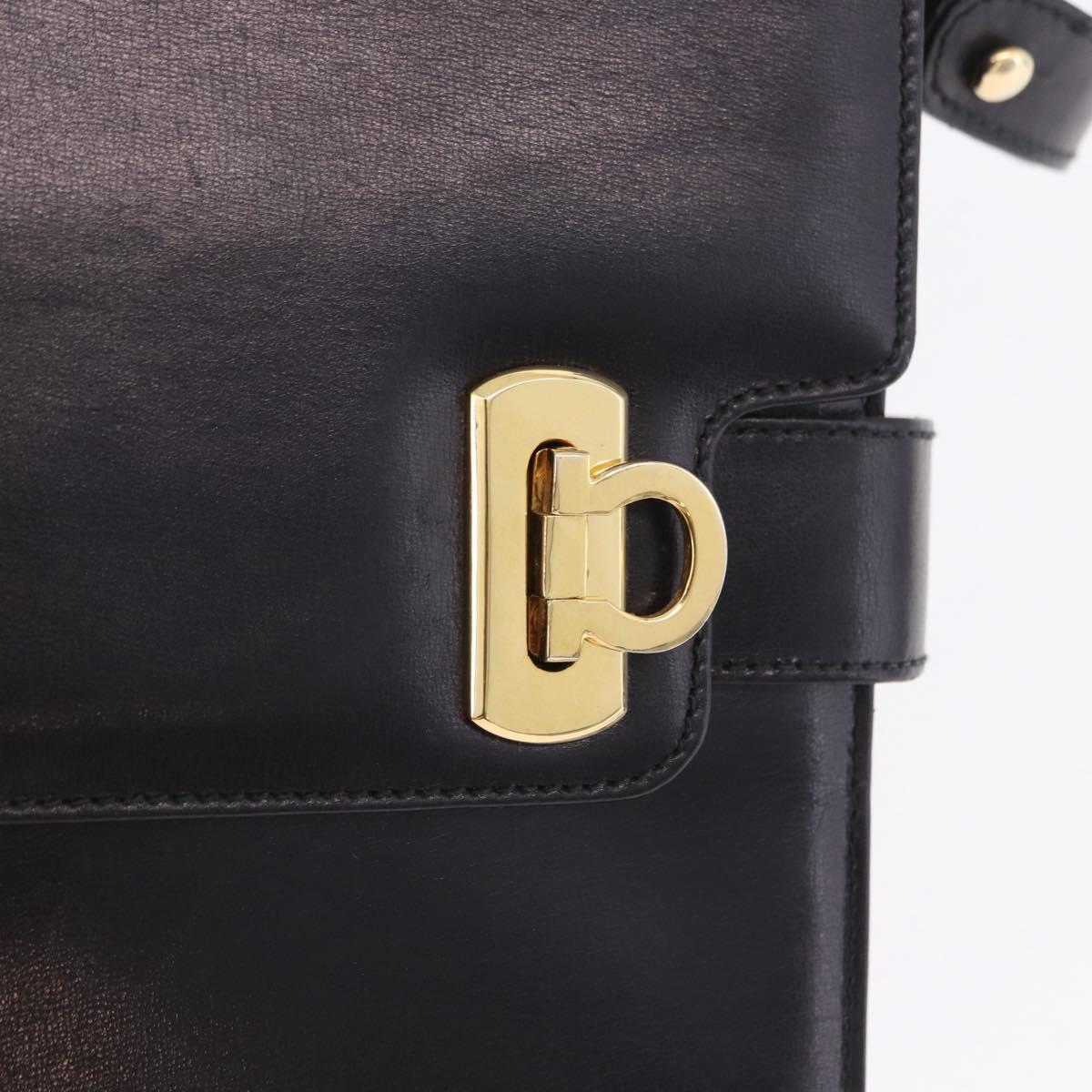 Salvatore Ferragamo Gancini Shoulder Bag Leather Black Gold Auth 202991A