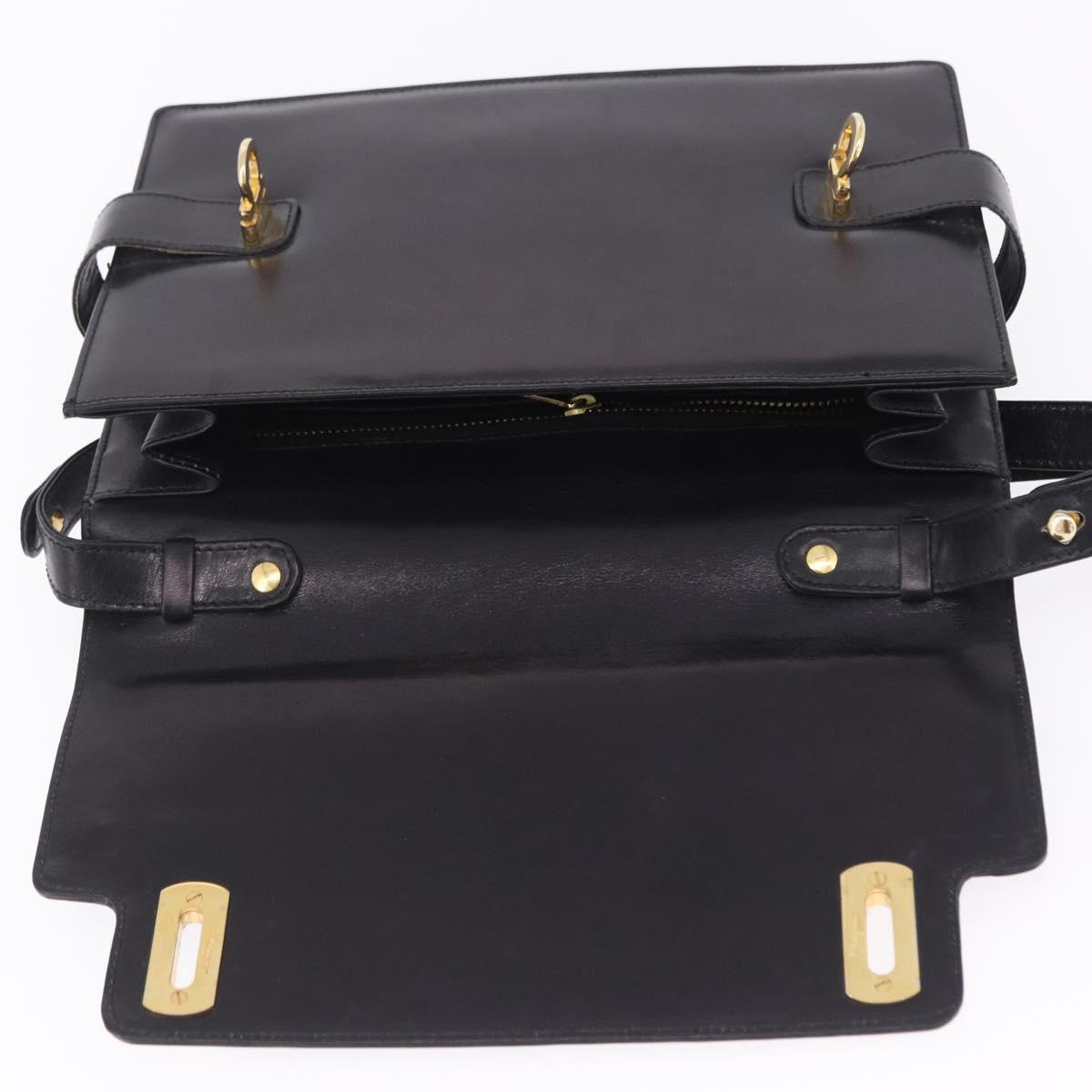 Salvatore Ferragamo Gancini Shoulder Bag Leather Black Gold Auth 202991A