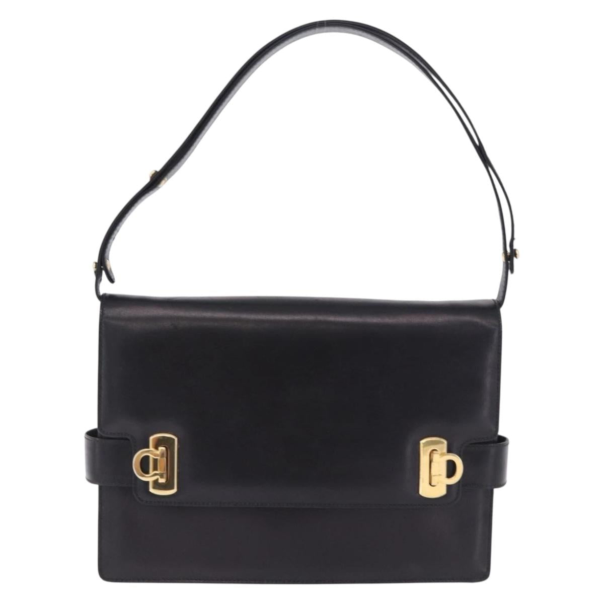 Salvatore Ferragamo Gancini Shoulder Bag Leather Black Gold Auth 202991A