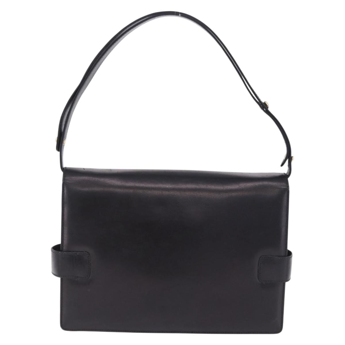 Salvatore Ferragamo Gancini Shoulder Bag Leather Black Gold Auth 202991A