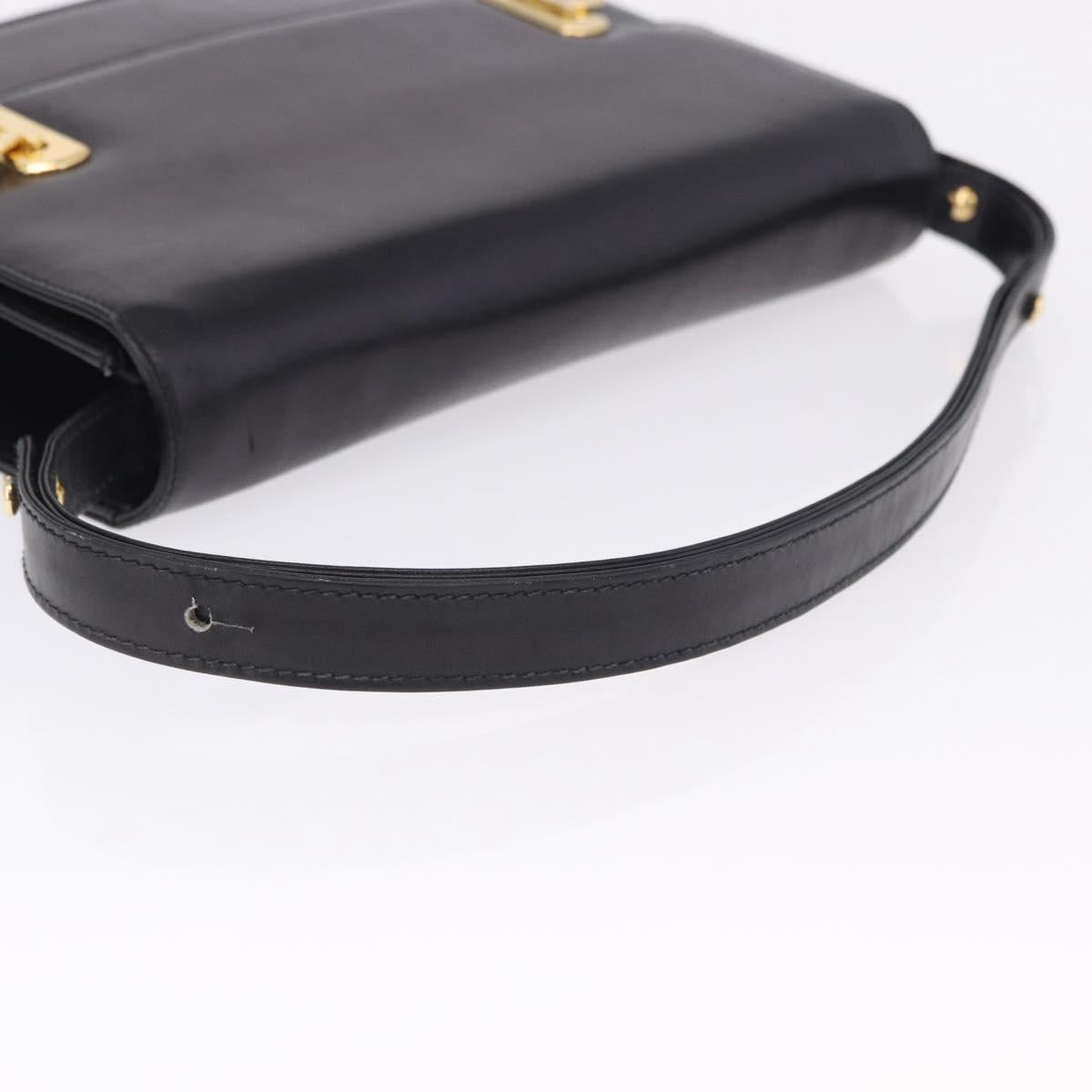 Salvatore Ferragamo Gancini Shoulder Bag Leather Black Gold Auth 202991A