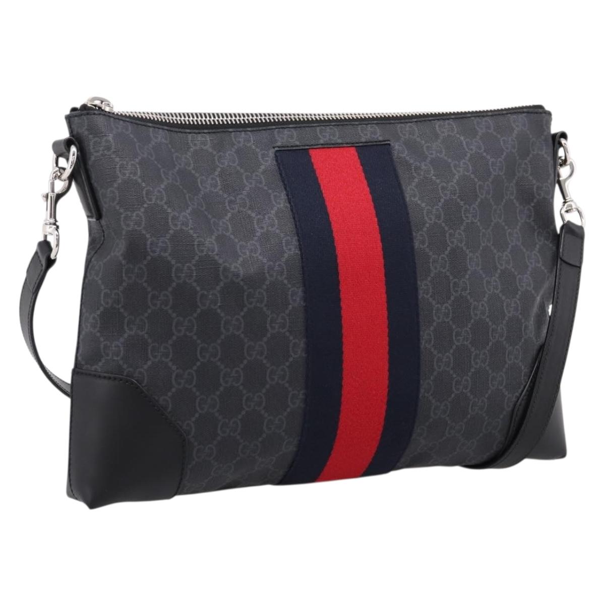 GUCCI GG Supreme Sherry Line Shoulder Bag PVC Black Silver 474139 Auth 202992