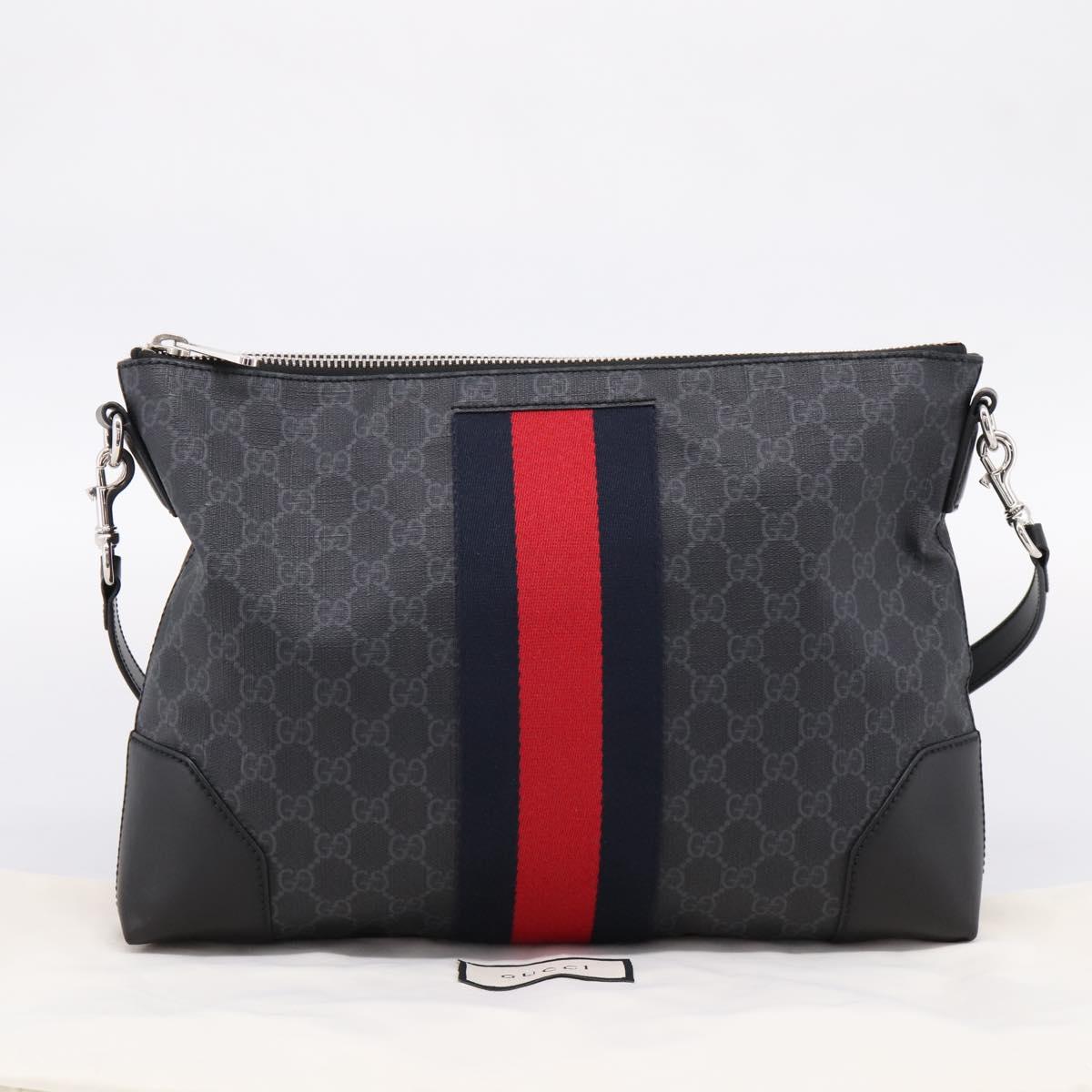 GUCCI GG Supreme Sherry Line Shoulder Bag PVC Black Silver 474139 Auth 202992