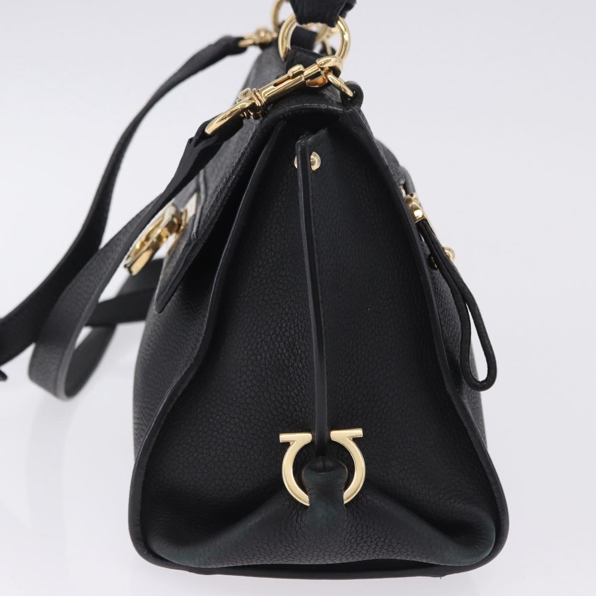 Salvatore Ferragamo Gancini Sofia Hand Bag Leather 2way Black Gold Auth 202994