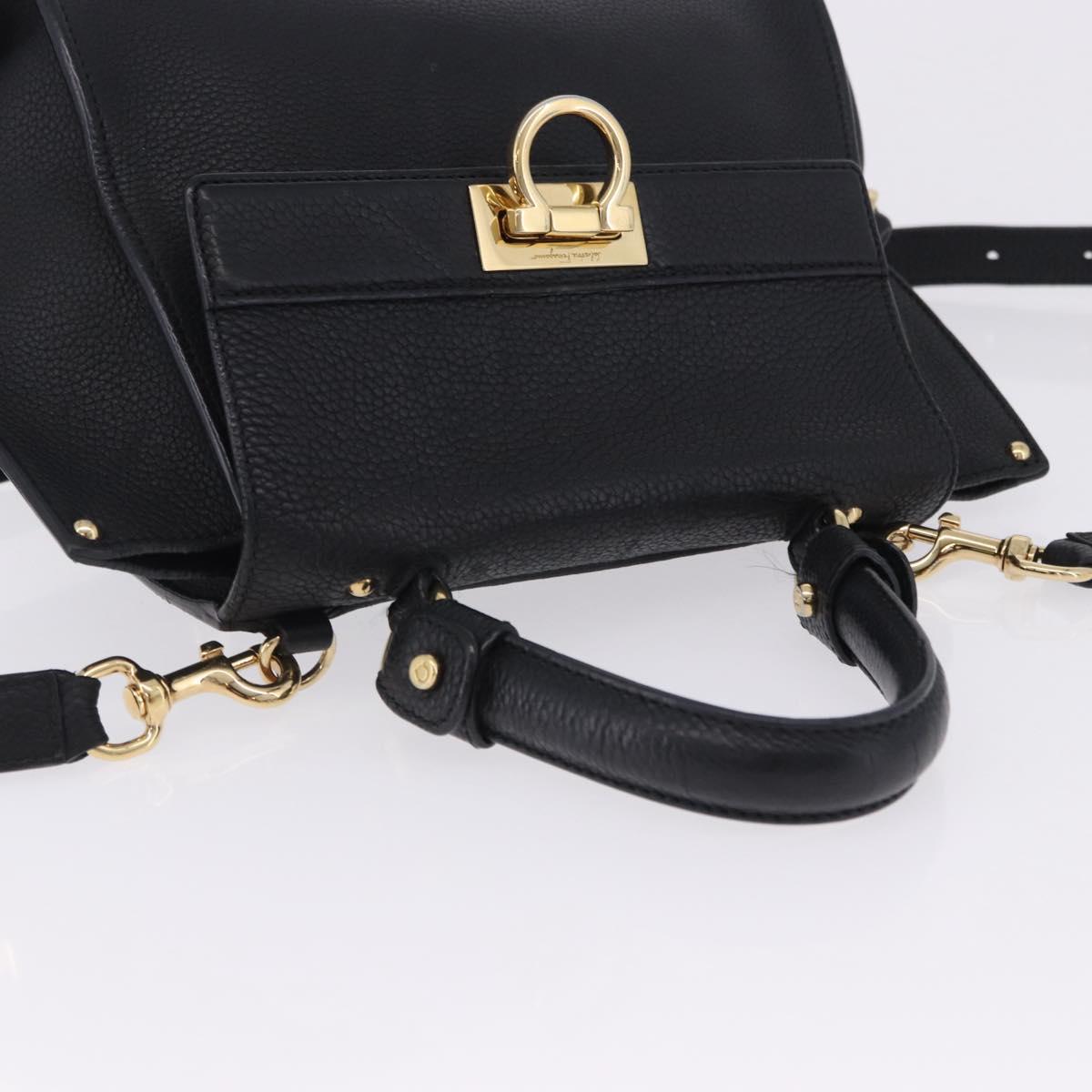 Salvatore Ferragamo Gancini Sofia Hand Bag Leather 2way Black Gold Auth 202994