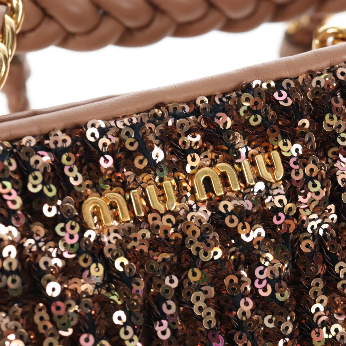 Miu Miu Tote Bag Leather Sequins 2way Beige Gold Auth 202996M