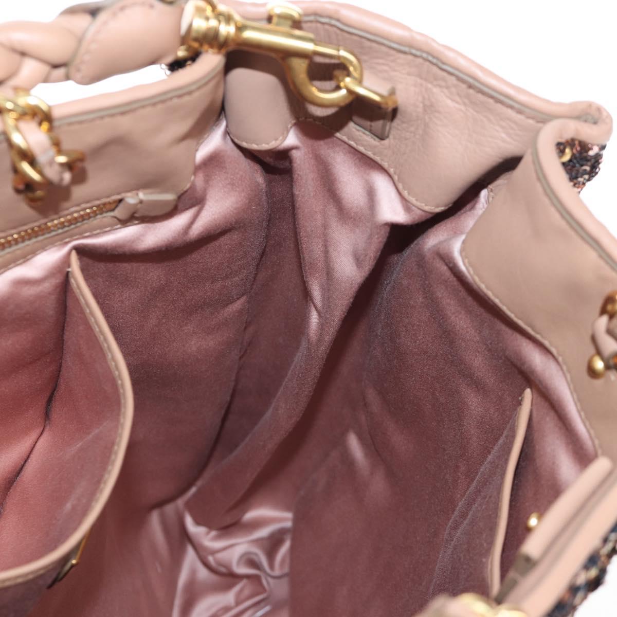 Miu Miu Tote Bag Leather Sequins 2way Beige Gold Auth 202996M