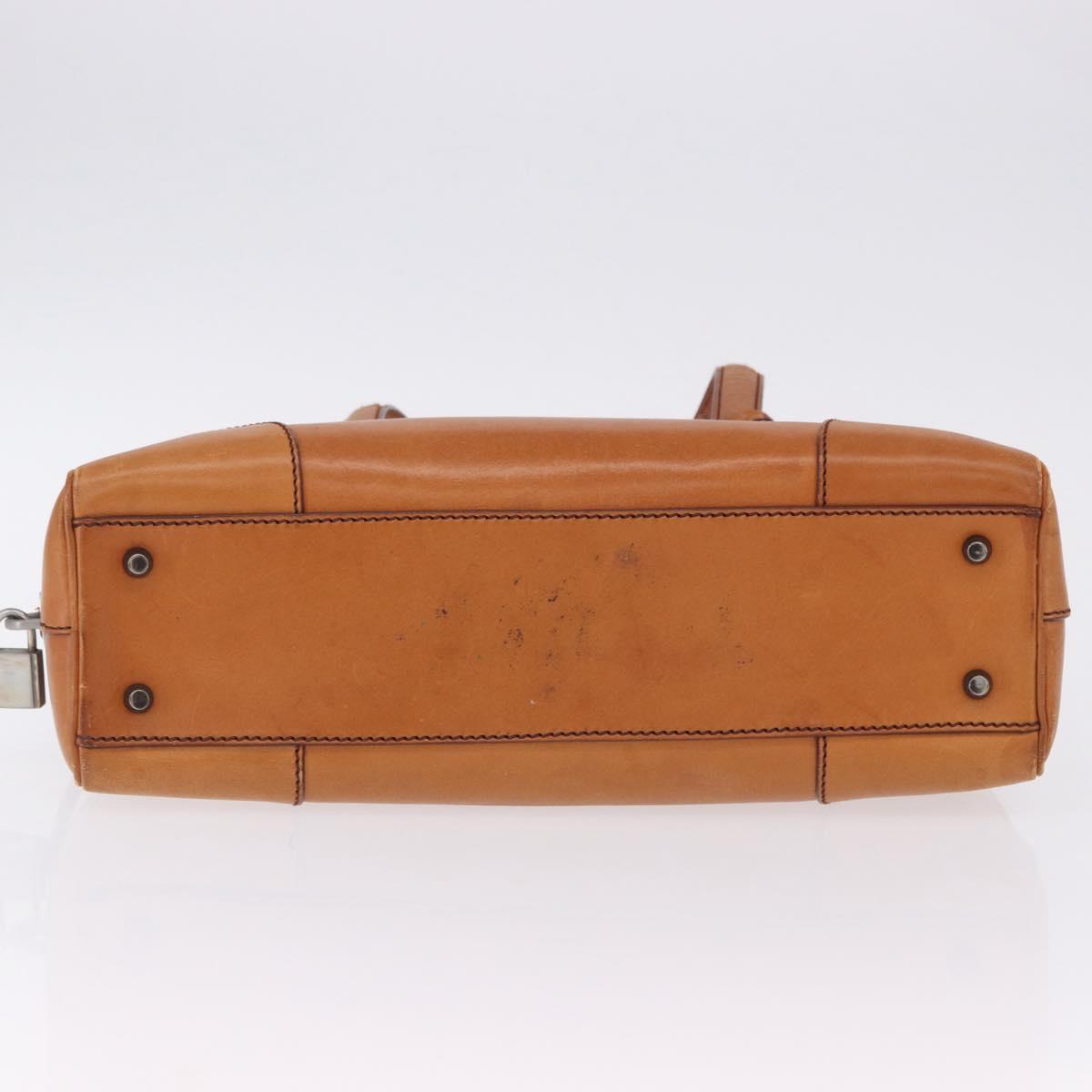 PRADA Shoulder Bag Leather Brown Silver Auth 202998