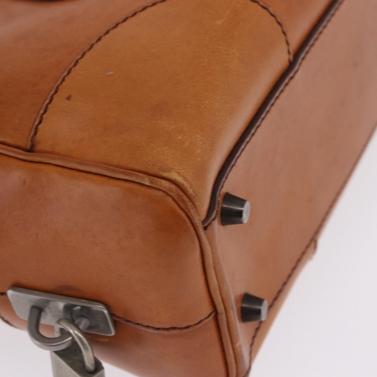 PRADA Shoulder Bag Leather Brown Silver Auth 202998