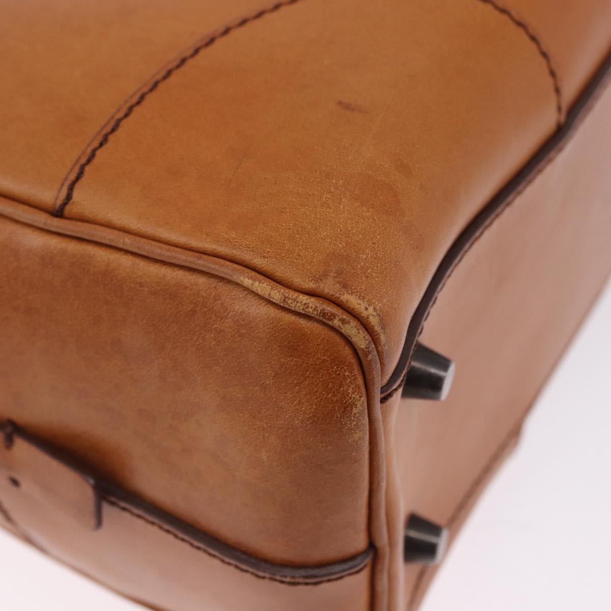 PRADA Shoulder Bag Leather Brown Silver Auth 202998