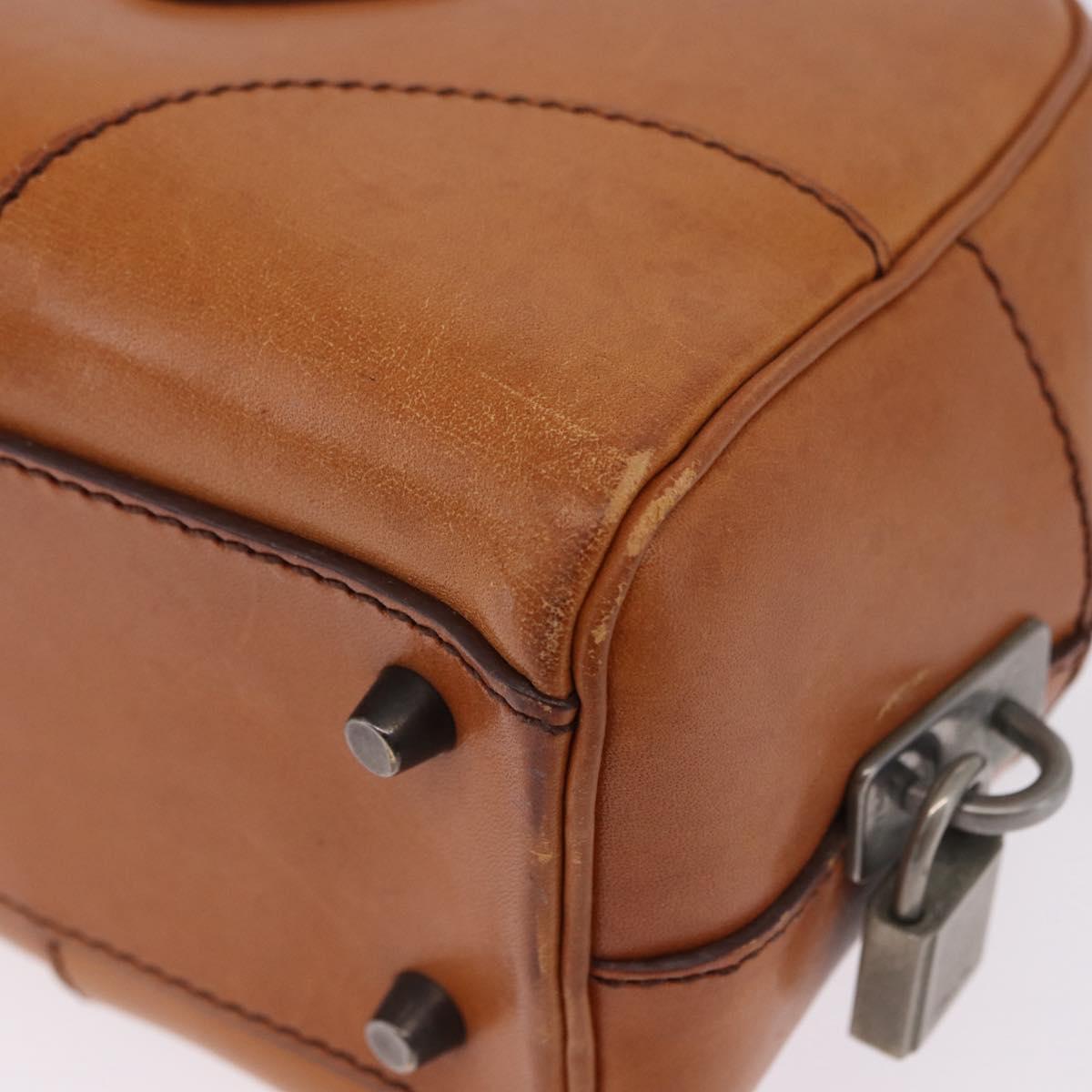 PRADA Shoulder Bag Leather Brown Silver Auth 202998
