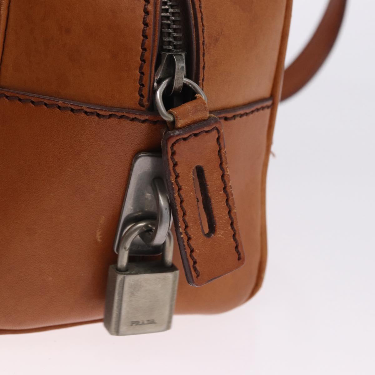 PRADA Shoulder Bag Leather Brown Silver Auth 202998