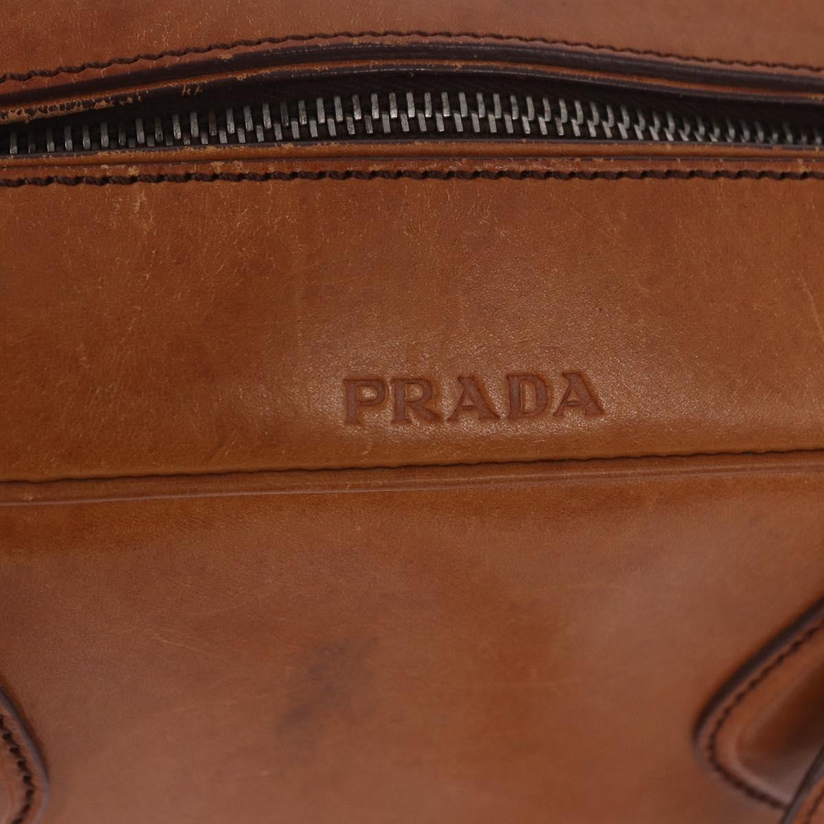 PRADA Shoulder Bag Leather Brown Silver Auth 202998