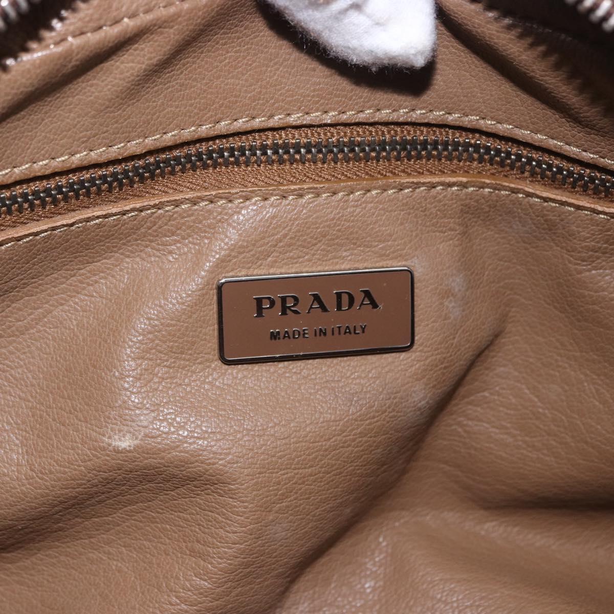 PRADA Shoulder Bag Leather Brown Silver Auth 202998